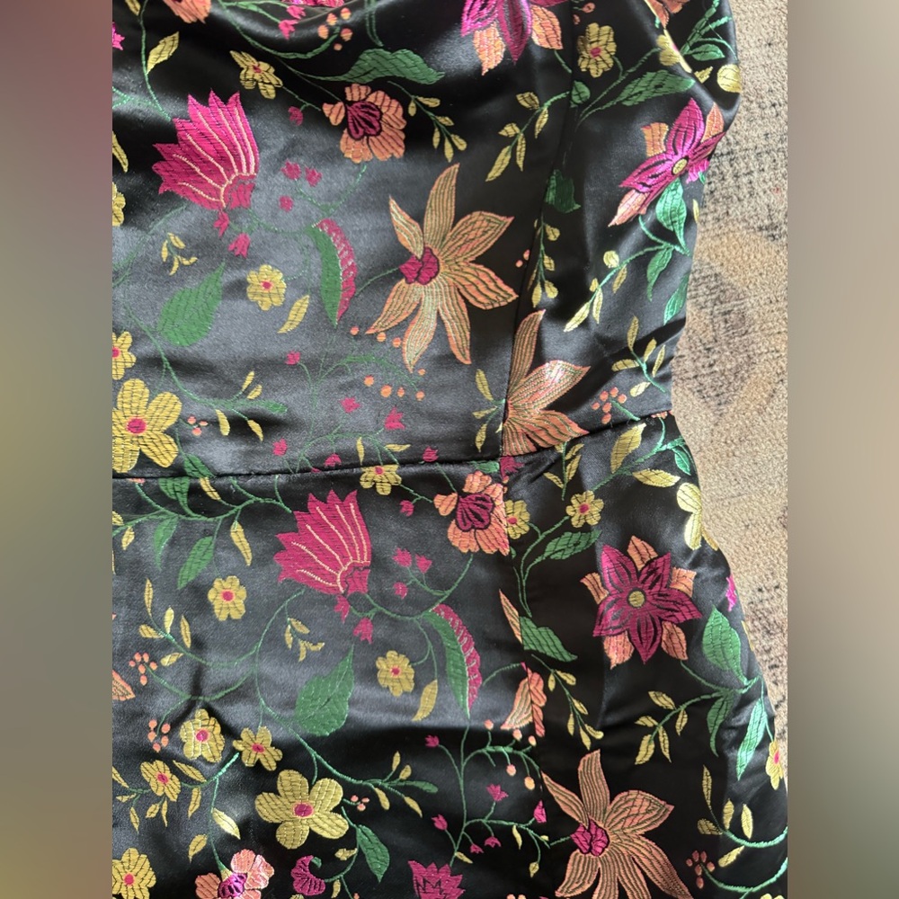 Lulus Make a Move Black Satin Floral Jacquard Strapless Midi Dress NWT - Picture 9 of 9